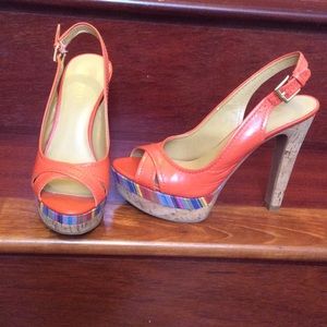 Nine West funky platform sling back with peep toe.