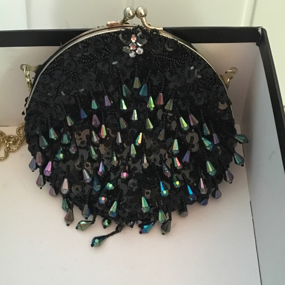 Vintage evening bag - black with sequins  & beads