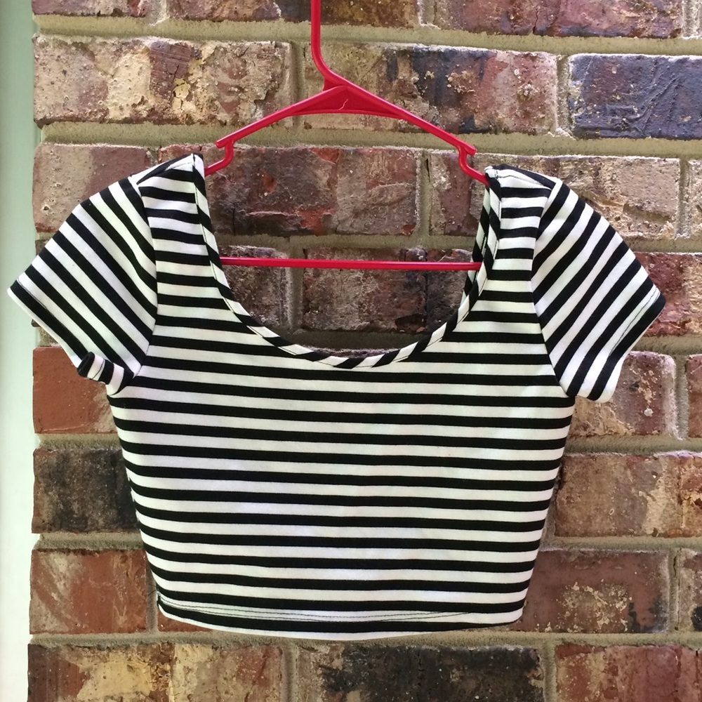Black and white striped crop top
