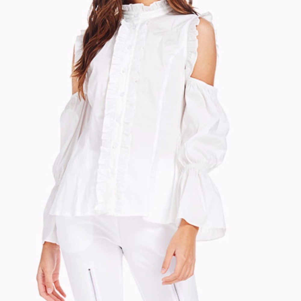 TOV  WHITE COLD SHOULDER BARONESS BLOUSE