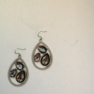 Silver plated earrings with gray faceted stones
