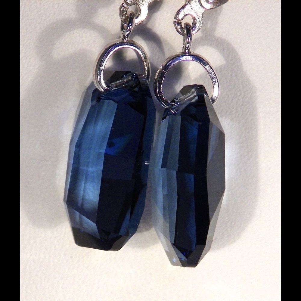 SOLD. Everyday Comfort. Denim Blue Crystals Earrings - Picture 3 of 3