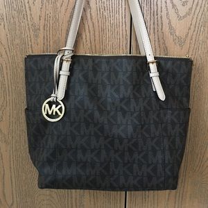 Michael Kors zip top tote in signature brown