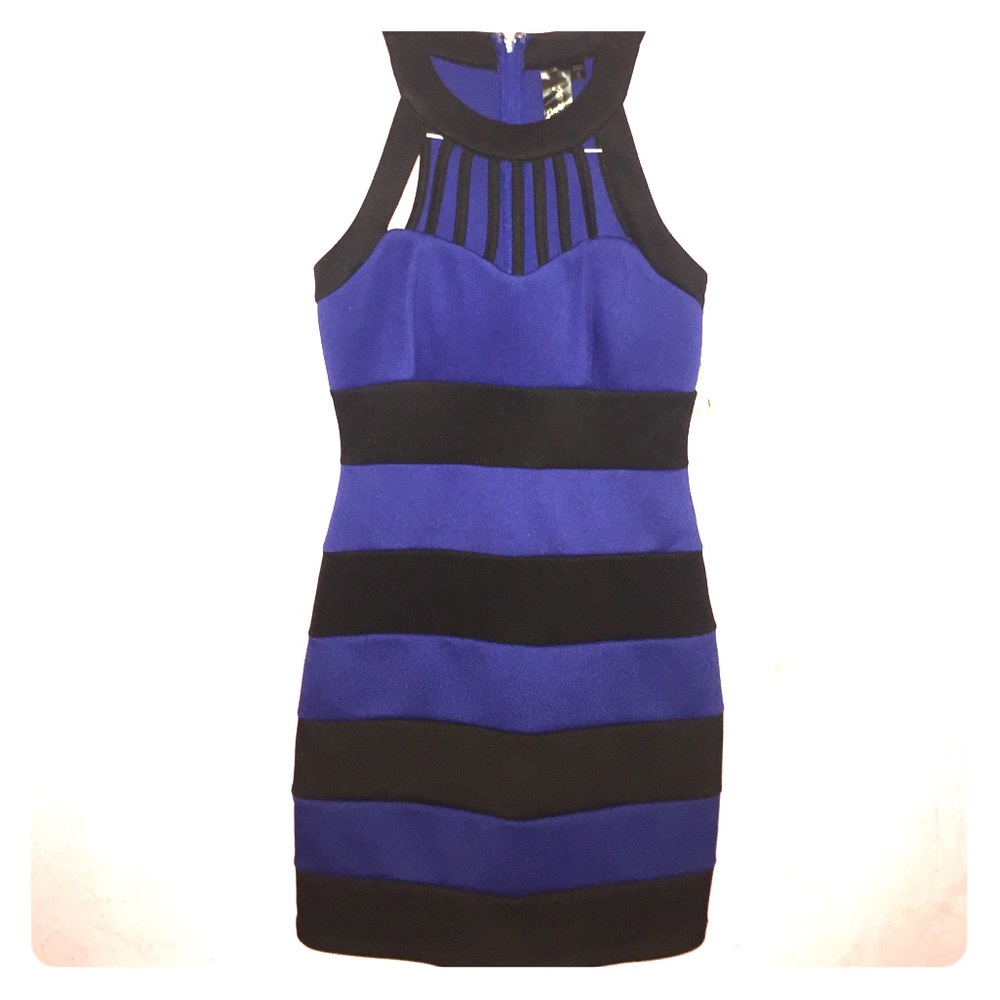 Blue and black striped dress