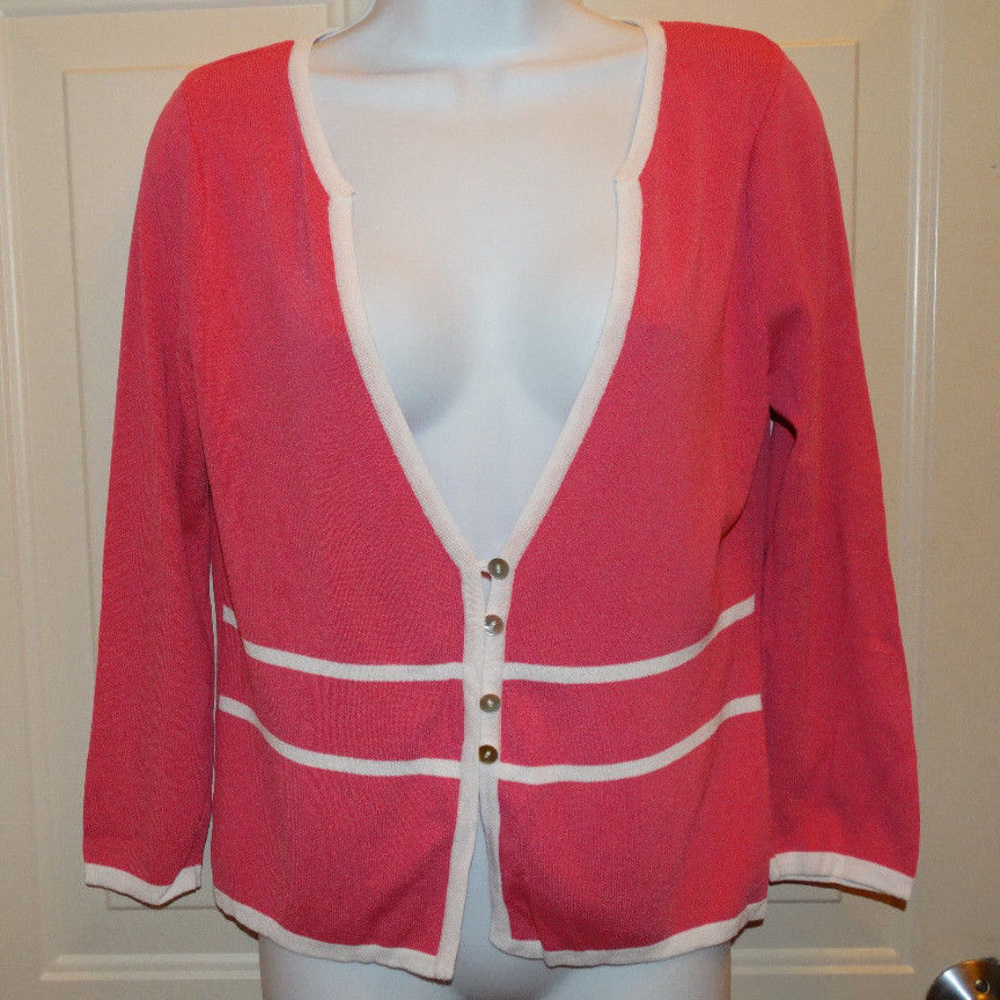 Finity Pink and White Striped Cardigan Sweater
