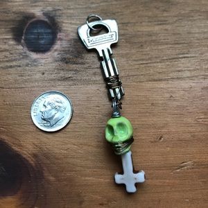 Key Pendant w/ Hanging Skull and Cross