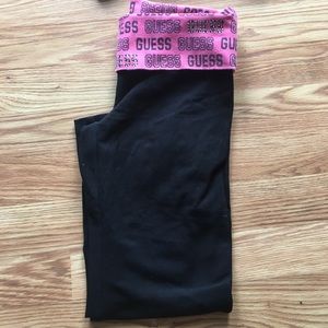 Guess Pink logo waist band black leggings