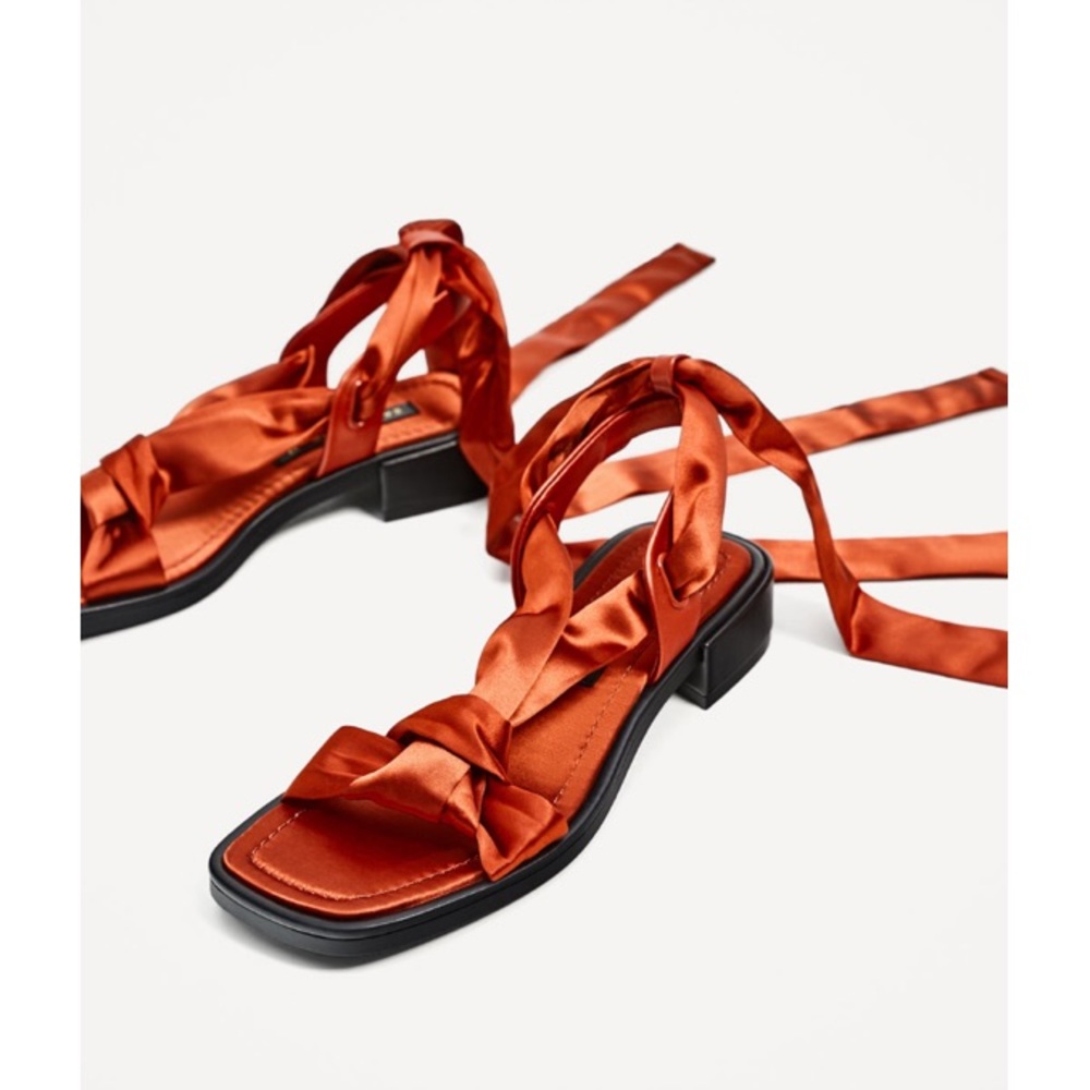 ✨SOLD ON MERC✨ NWT ZARA Satin Orange Sandals - Picture 2 of 7
