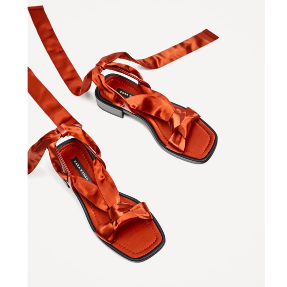✨SOLD ON MERC✨ NWT ZARA Satin Orange Sandals - Picture 3 of 7