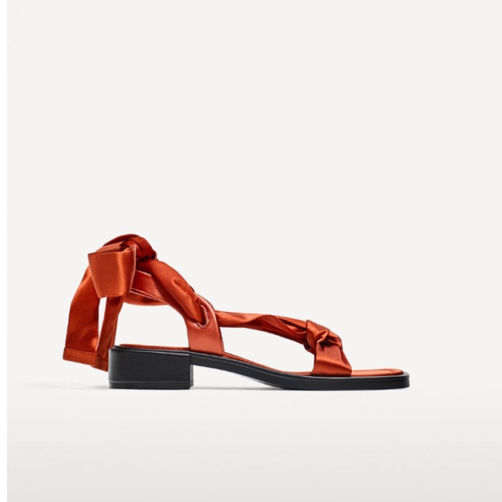 ✨SOLD ON MERC✨ NWT ZARA Satin Orange Sandals - Picture 6 of 7