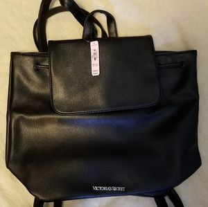 NWT Victoria's Secret Black Leather Backpack