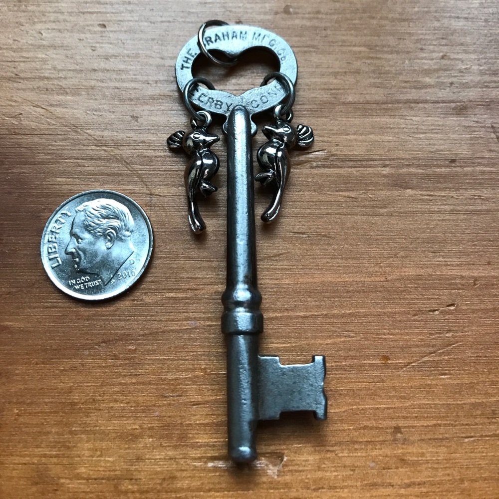Antique Heart Key Pendant w/ Love Birds