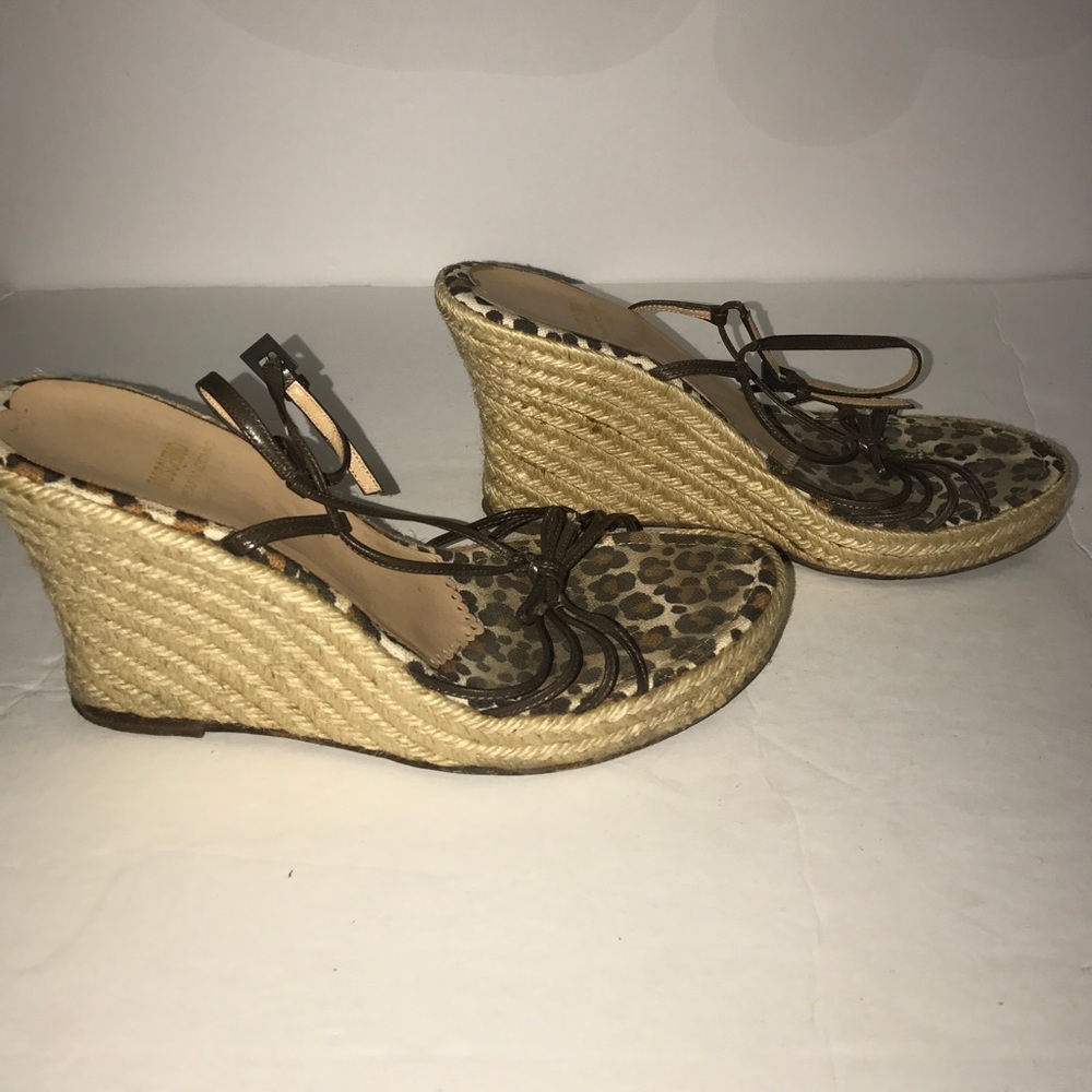 Moschino Leopard and tweed strappy wedges