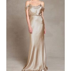 Off-the-shoulder satin Sabine dress by Jenny Yoo