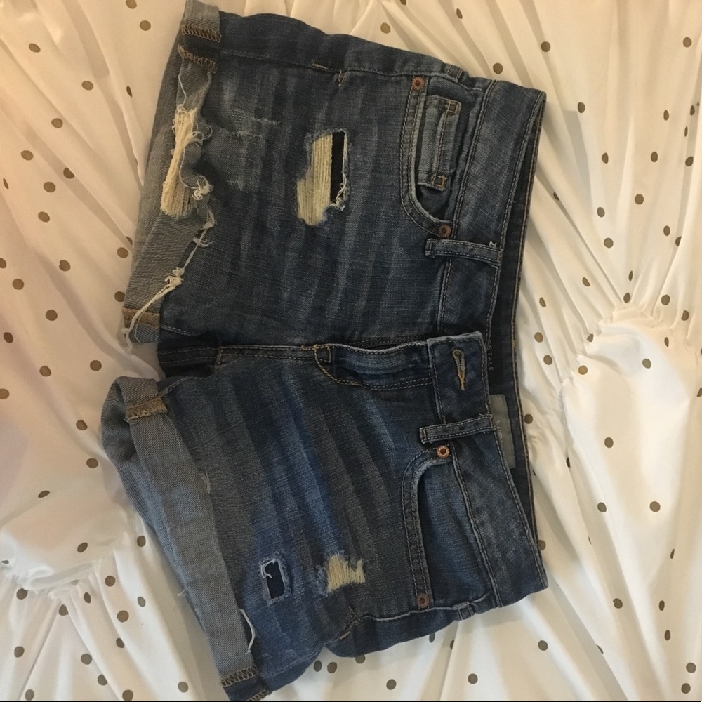 Aeropostale distressed jean midi shorts