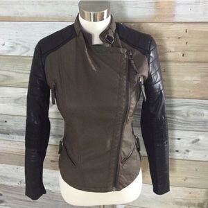 Blank NYC vegan leather olive black moto jacket xs