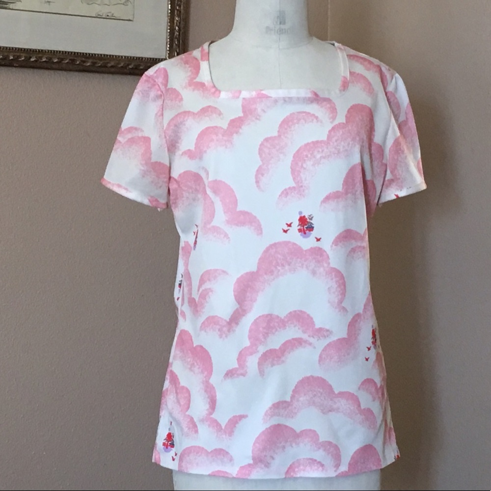 vtg square neck slim tee shirt pink cloud kawaii