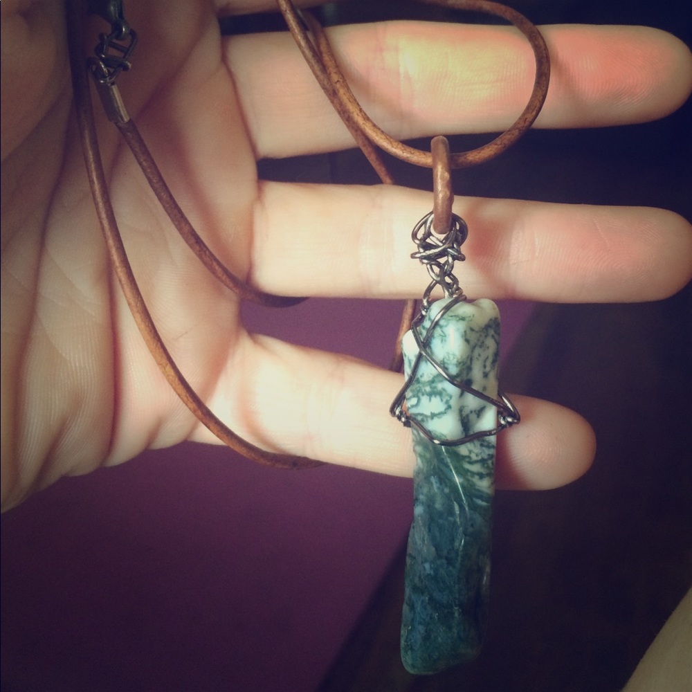 Handmade wire wrapped stone necklace