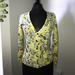 Bright Yellow Floral H&M v neck cardigan sweater