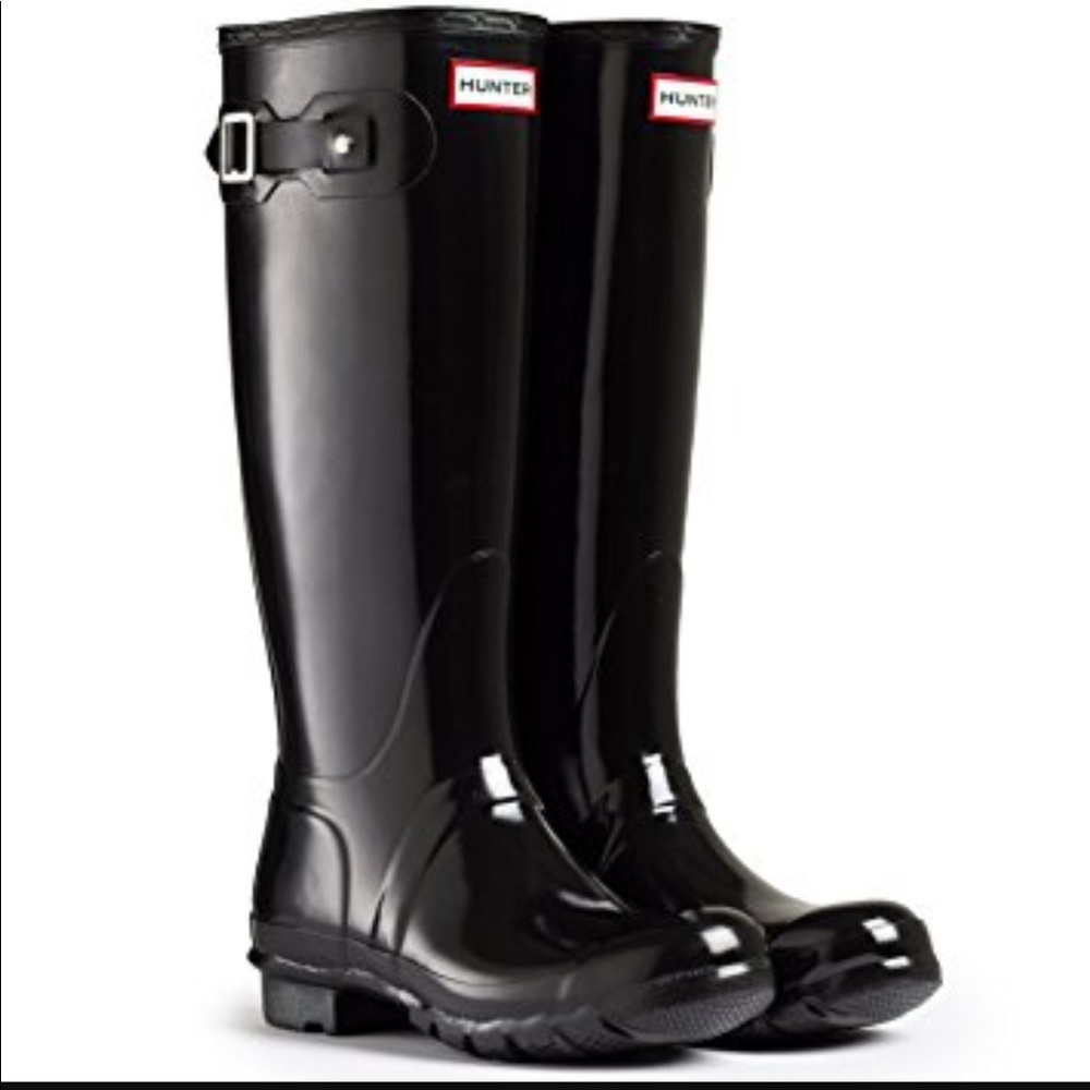 Black Glossy Hunter Rainboots size 8