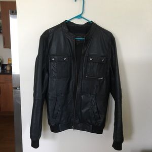 River Island Black Leather Bomber Jacket