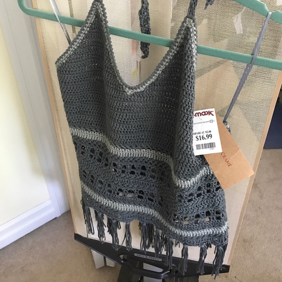 Grey Crochet Paper Crane Halter Top - Picture 2 of 3