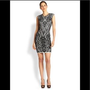 RVN Knit Bodycon Jacquard Dress in Black and White