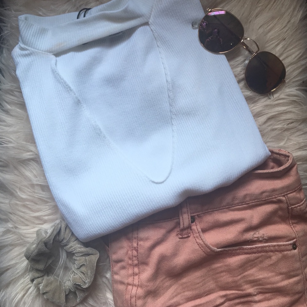 Zara white ribbed cut out tank top