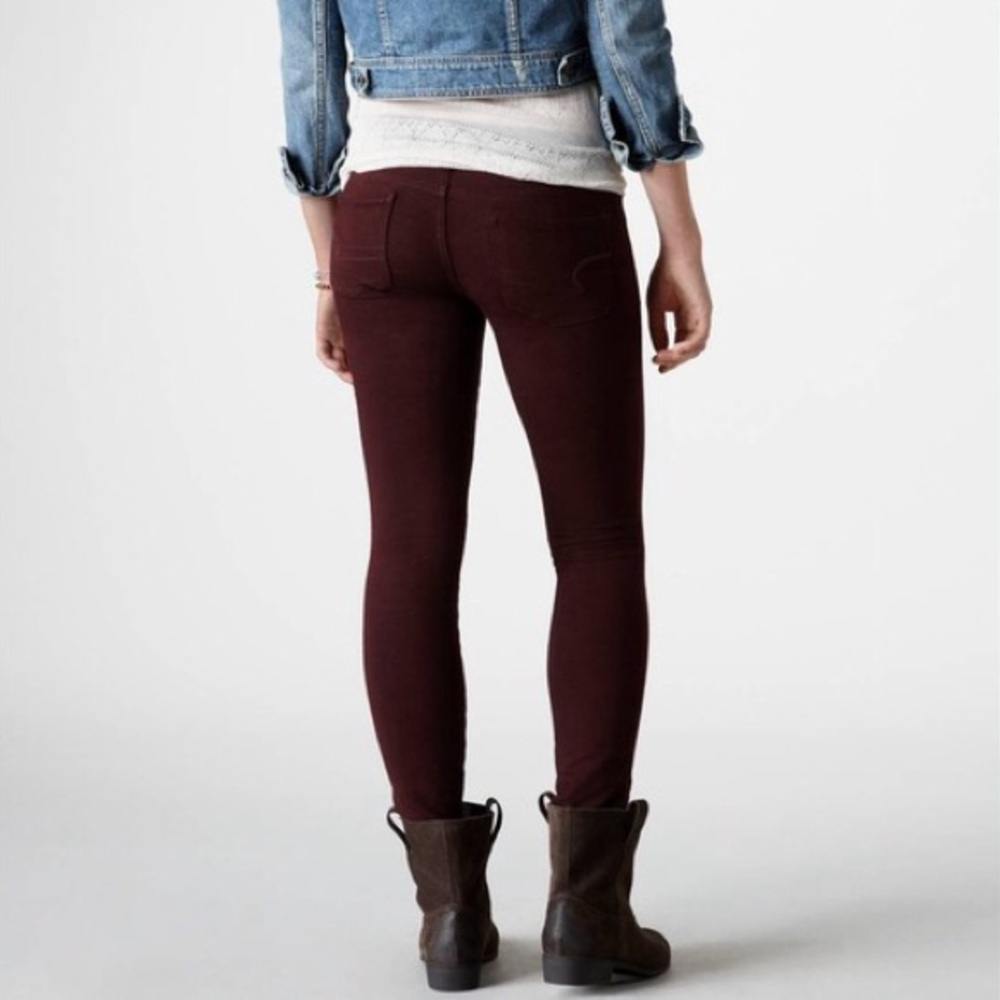 American Eagle Maroon Super Stretch Jeggings - Picture 2 of 8