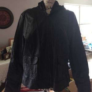 Bomber hoodie leather jacket