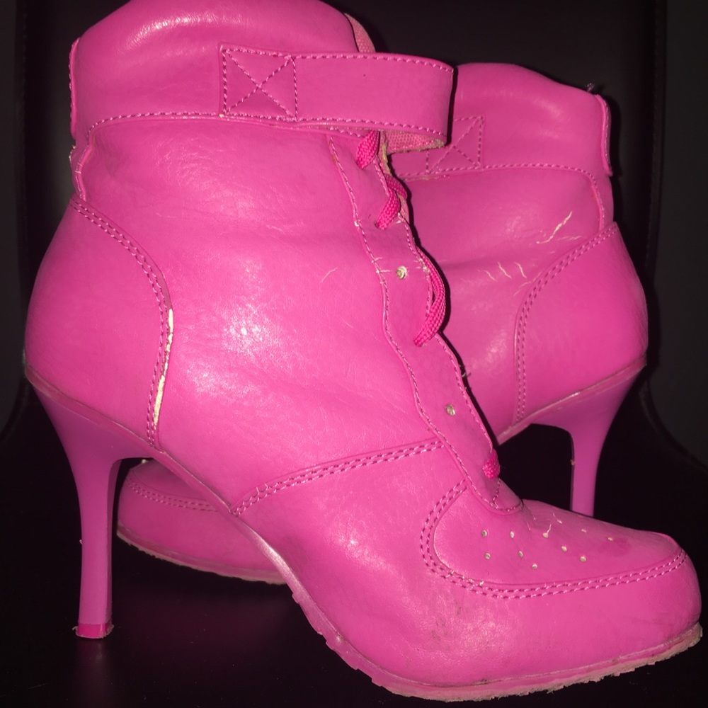 Pink Lace Up Sneaker Booties sneaker heels Size 7