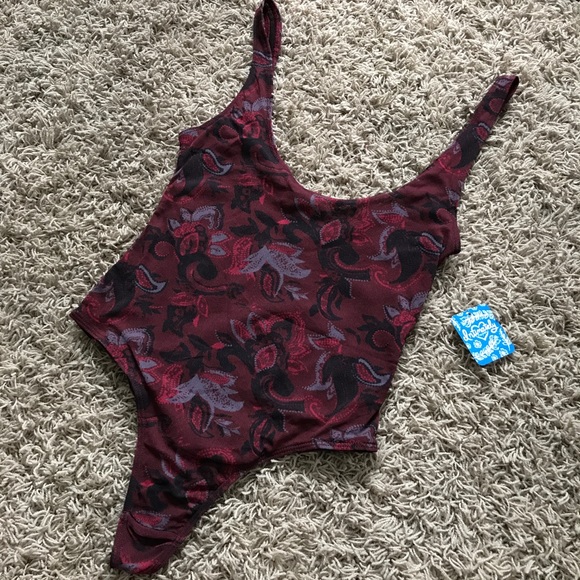 New Free People So Fresh Merlot Printed Bodysuit - Picture 3 of 8
