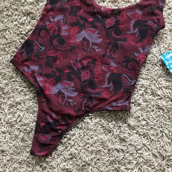 New Free People So Fresh Merlot Printed Bodysuit - Picture 5 of 8