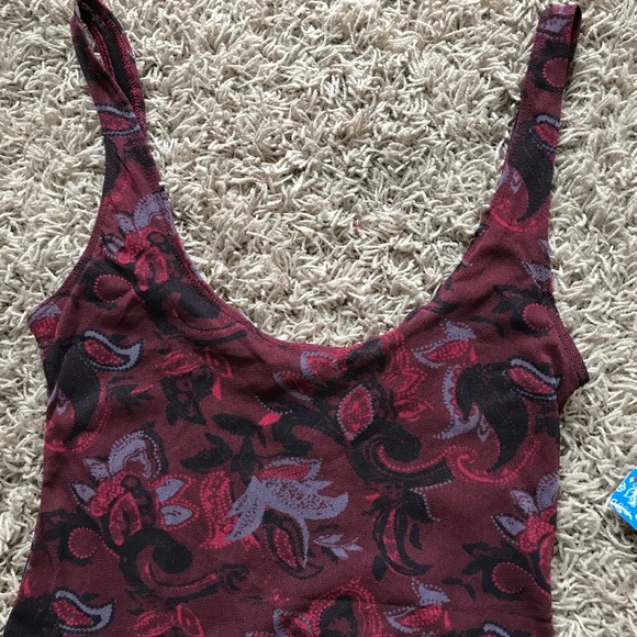New Free People So Fresh Merlot Printed Bodysuit - Picture 6 of 8