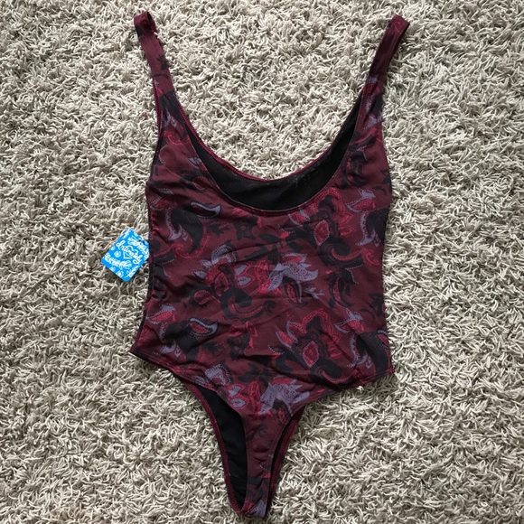New Free People So Fresh Merlot Printed Bodysuit - Picture 7 of 8