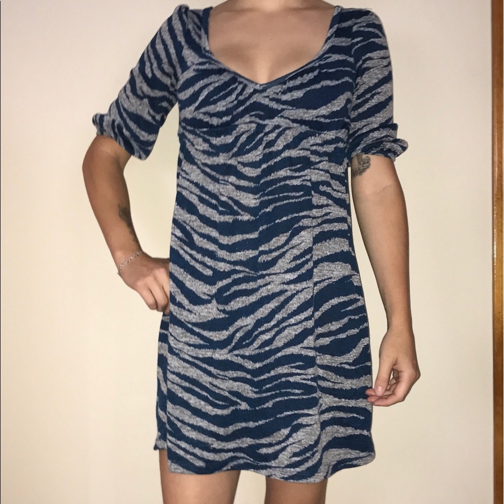 Blue and grey zebra dress
