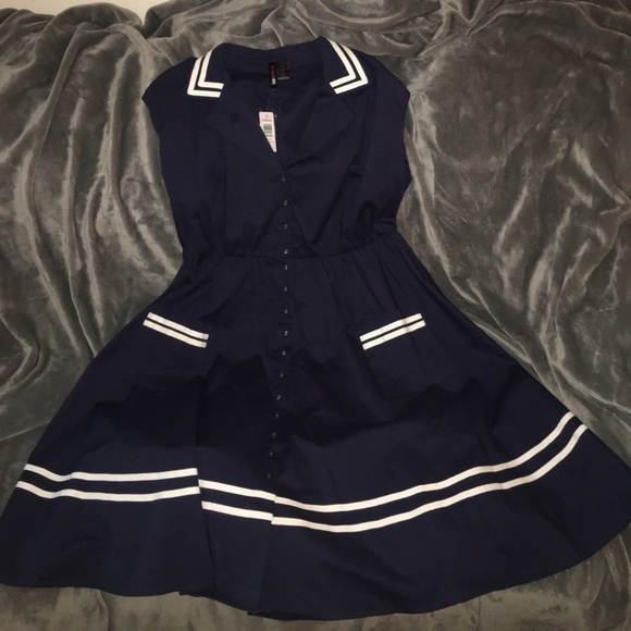 Retro Chic Dresses & Skirts - "Retro Chic" Navy Blue/White Vintage Style Dress