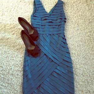 Adrianna Papell V-Neck Blue Green Cocktail Dress