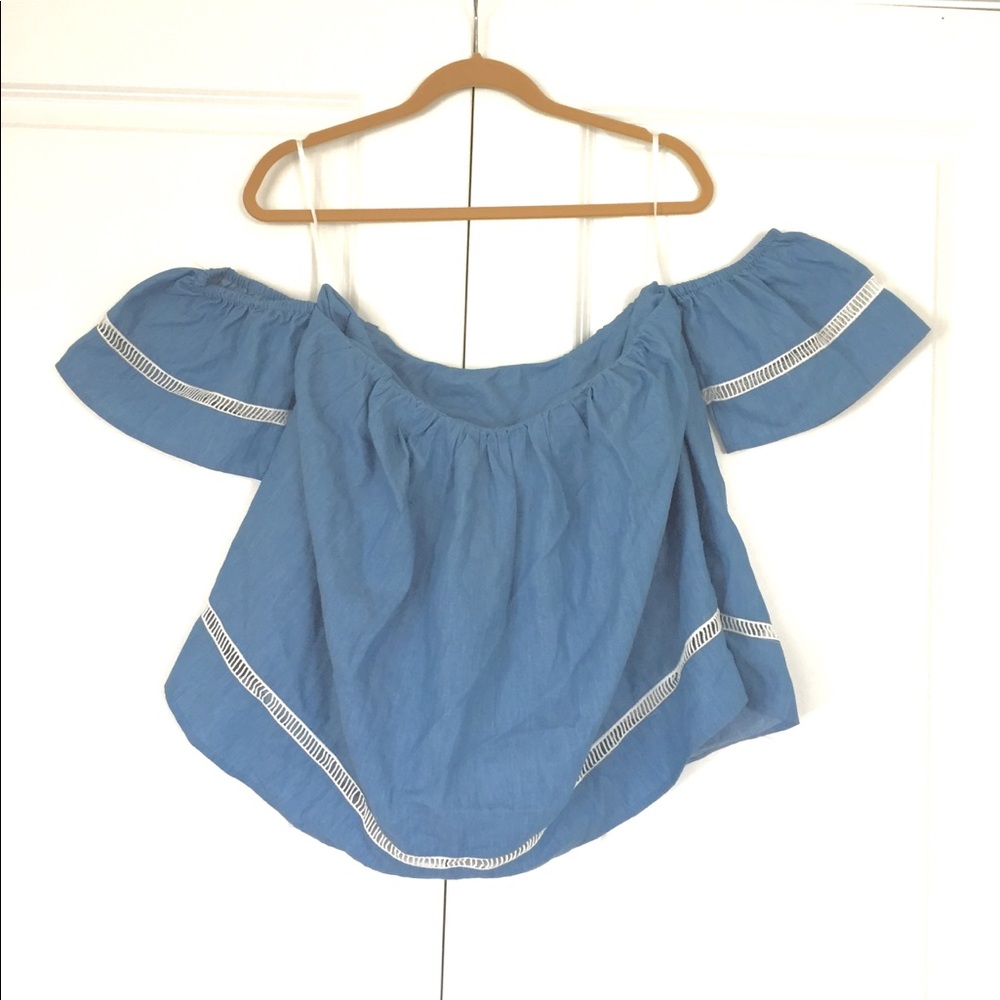 Dark Chambray Off The Shoulder Top