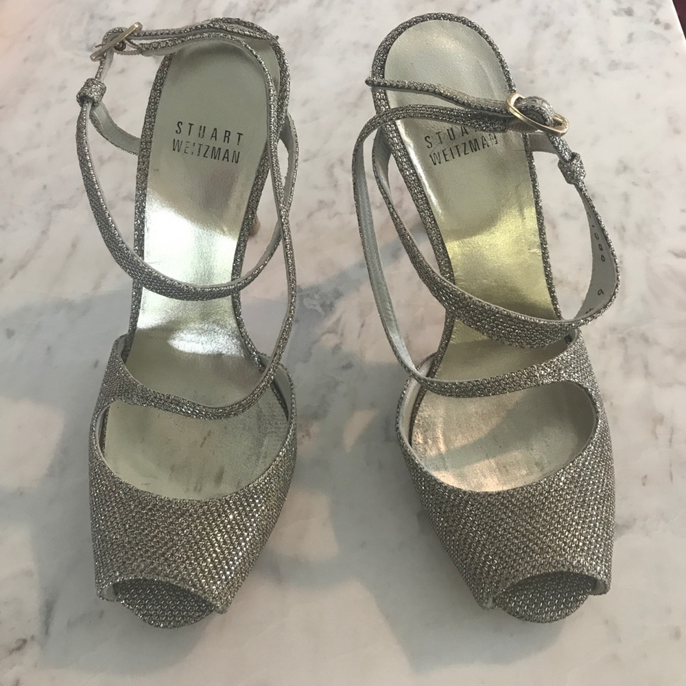 Sparkly Stuart weitzman peep toe heels.