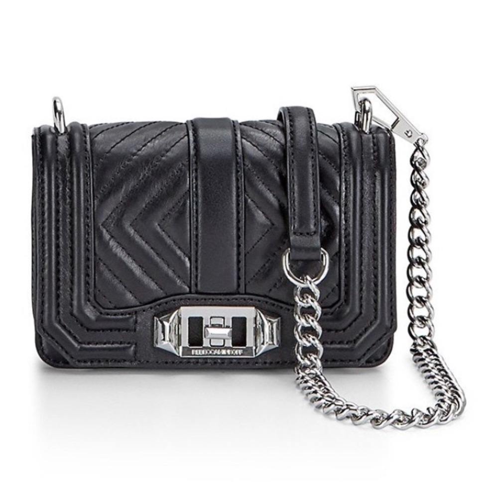 GEO QUILTED MINI LOVE CROSSBODY - Black/Silver