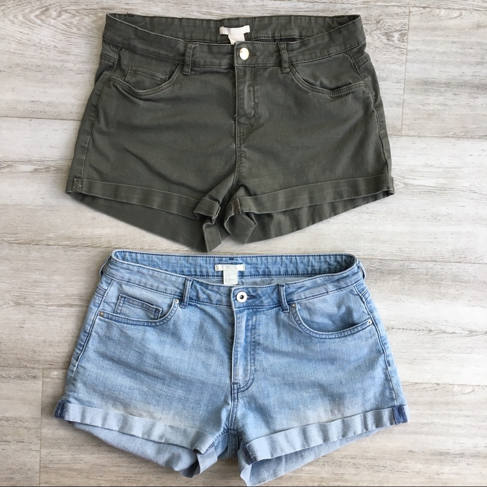 2 Pairs Mini Shorts: Hunter Green, Whitewash Blue