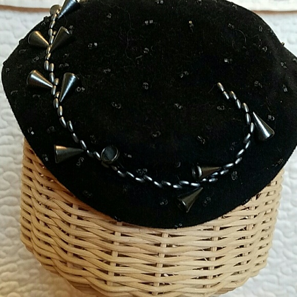 1920s Style Black Velvet Hat with Roses by Whitall & Shon  Vintage Velvet Hat black