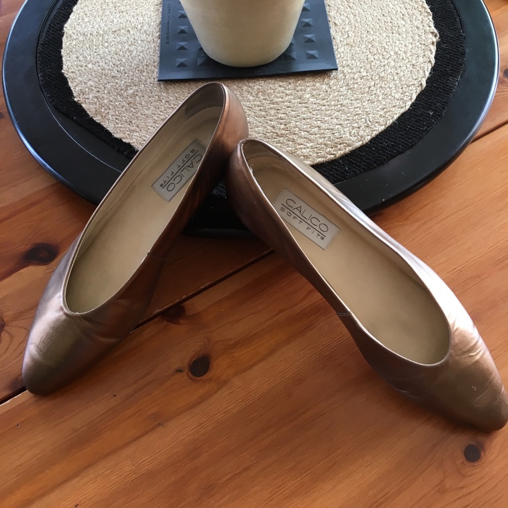 Bronze  gold flat shoes with slight wedge