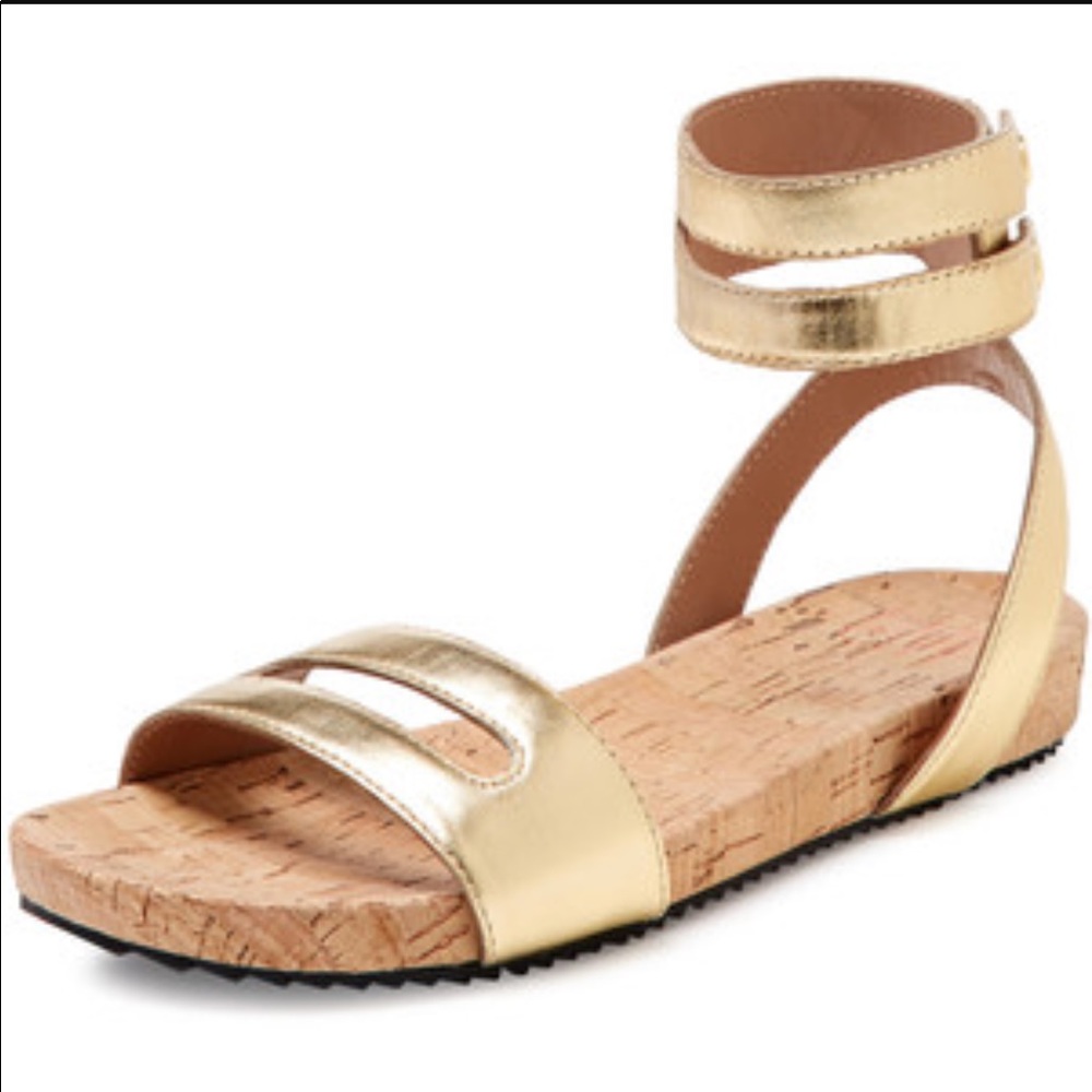 Fifth City Tessa cork flat sandal in gold. Sz 8