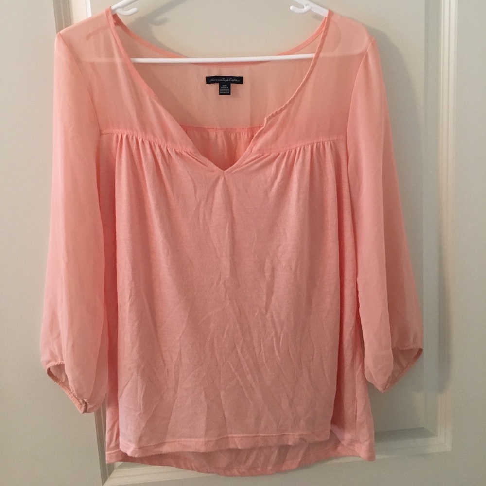 Sheer top and sleeve cute pink top!