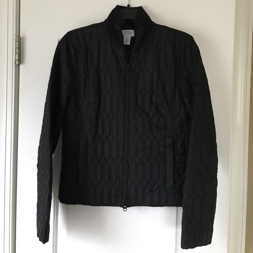 Ann Taylor LOFT Black Quilted Zip-Up Jacket
