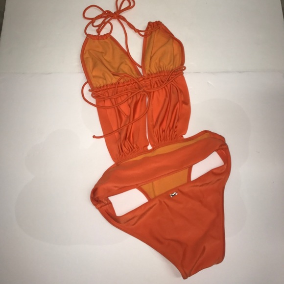 Orange strappy one piece suit - Picture 2 of 2