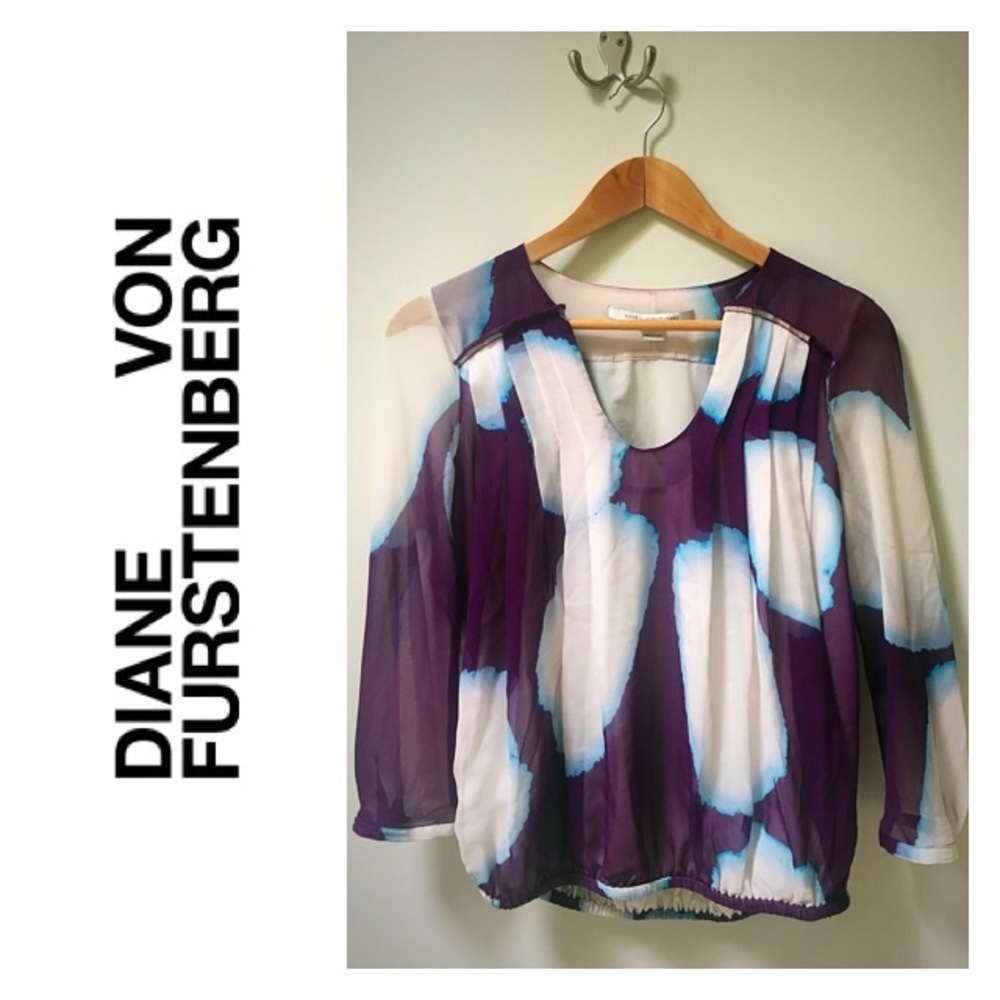 Diane von Furstenberg DVF Flowy Silk Blouse Sz 2