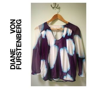 Diane von Furstenberg DVF Flowy Silk Blouse Sz 2